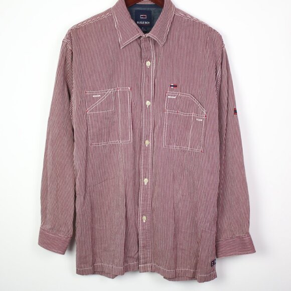 Vintage Bugle Boy Mens Medium 77 Striped Button Down Shirt - Picture 2 of 6